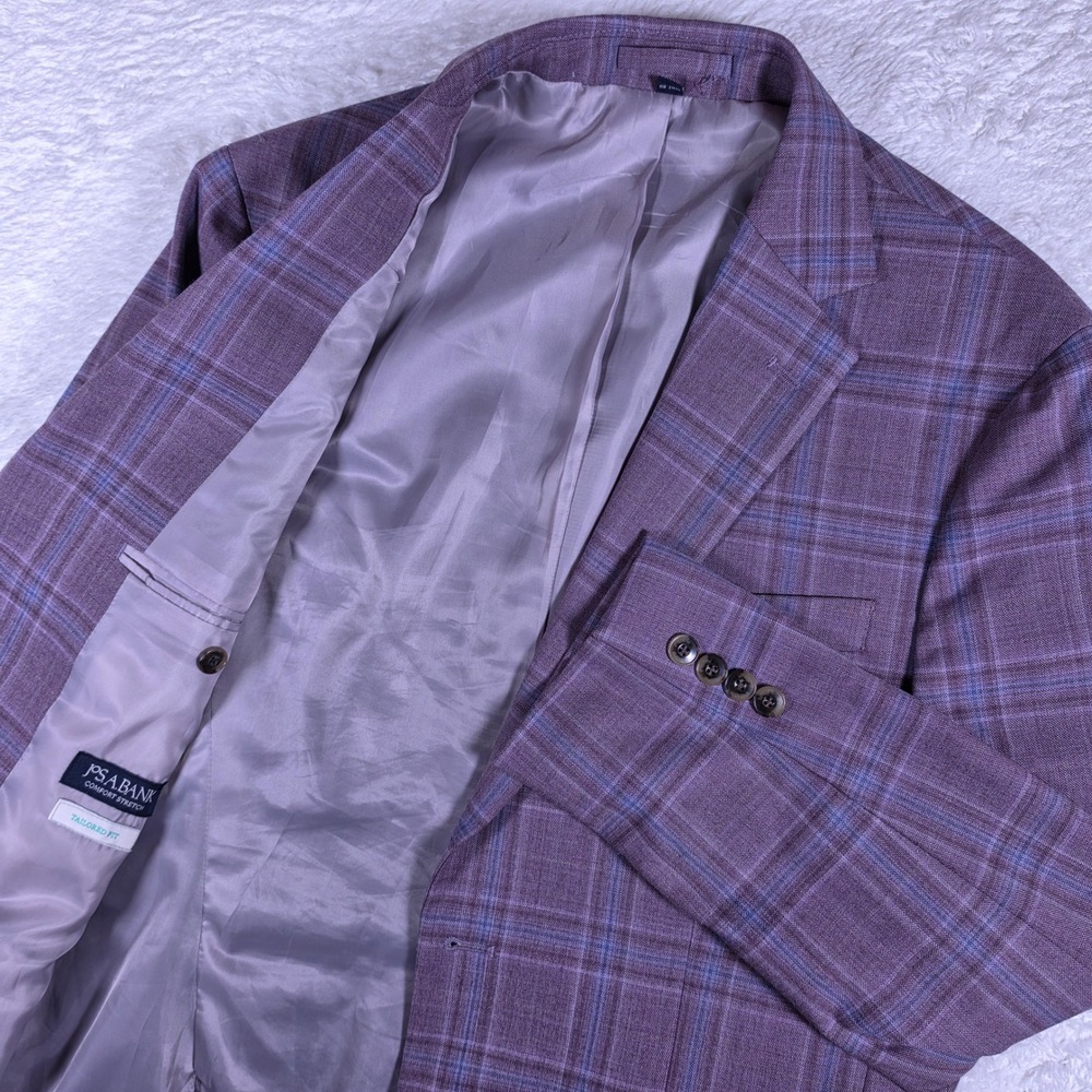 NEW Jos. A. Bank Comfort Stretch Mens 38 Regular Purple Wool Plaid L/S Blazer